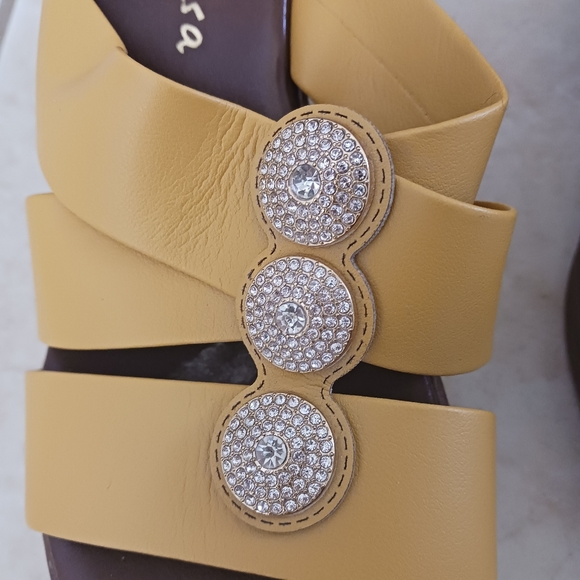 Italian Shoemakers Yellow Wedge Sandals – Size 6M, Made in Italy, Rhinestone Det - Picture 10 of 10